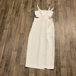 Zara White Cutout Midi Slit Sheath Dress Size Small
